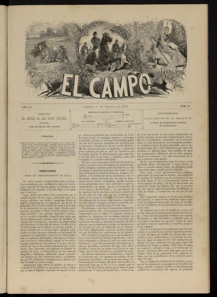 Miniatura de El Campo : agricultura, jardinería y sport del 1 de septiembre de 1878, nº 19