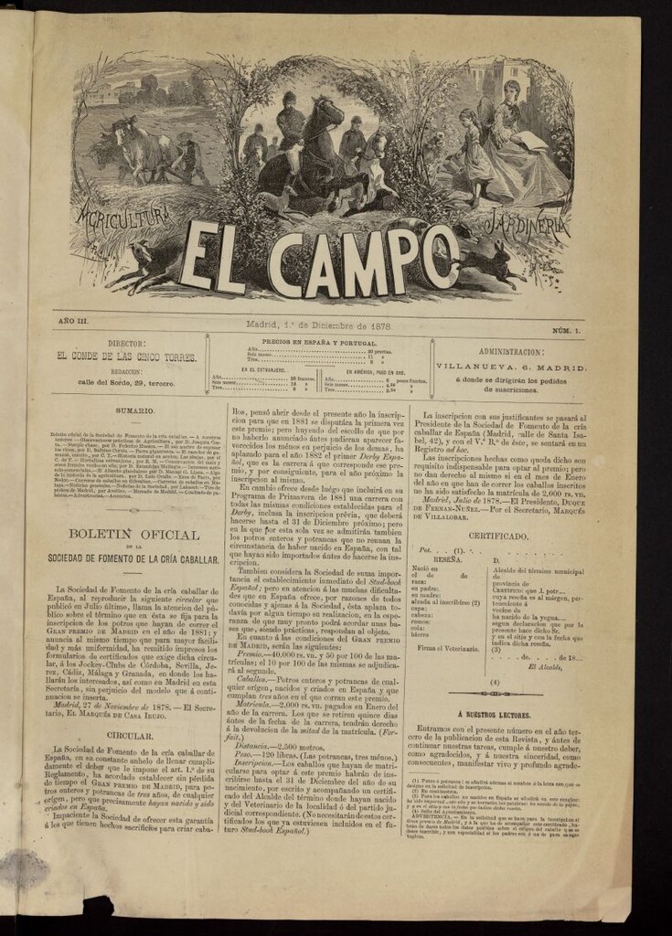 Miniatura de El Campo : agricultura, jardinería y sport del 1 de diciembre de 1878, nº 1