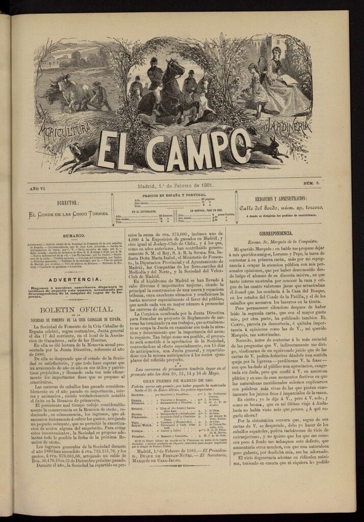 Miniatura de El Campo : agricultura, jardinería y sport del 1 de febrero de 1881, nº 5