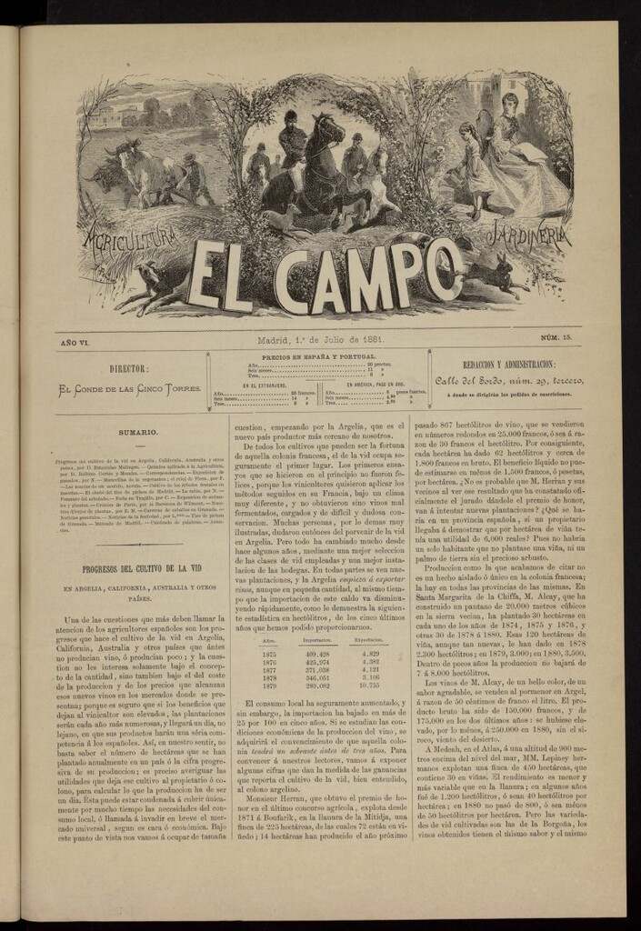Miniatura de El Campo : agricultura, jardinería y sport del 1 de julio de 1881, nº 15