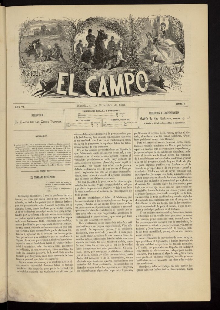 Miniatura de El Campo : agricultura, jardinería y sport del 1 de diciembre de 1881, nº 1