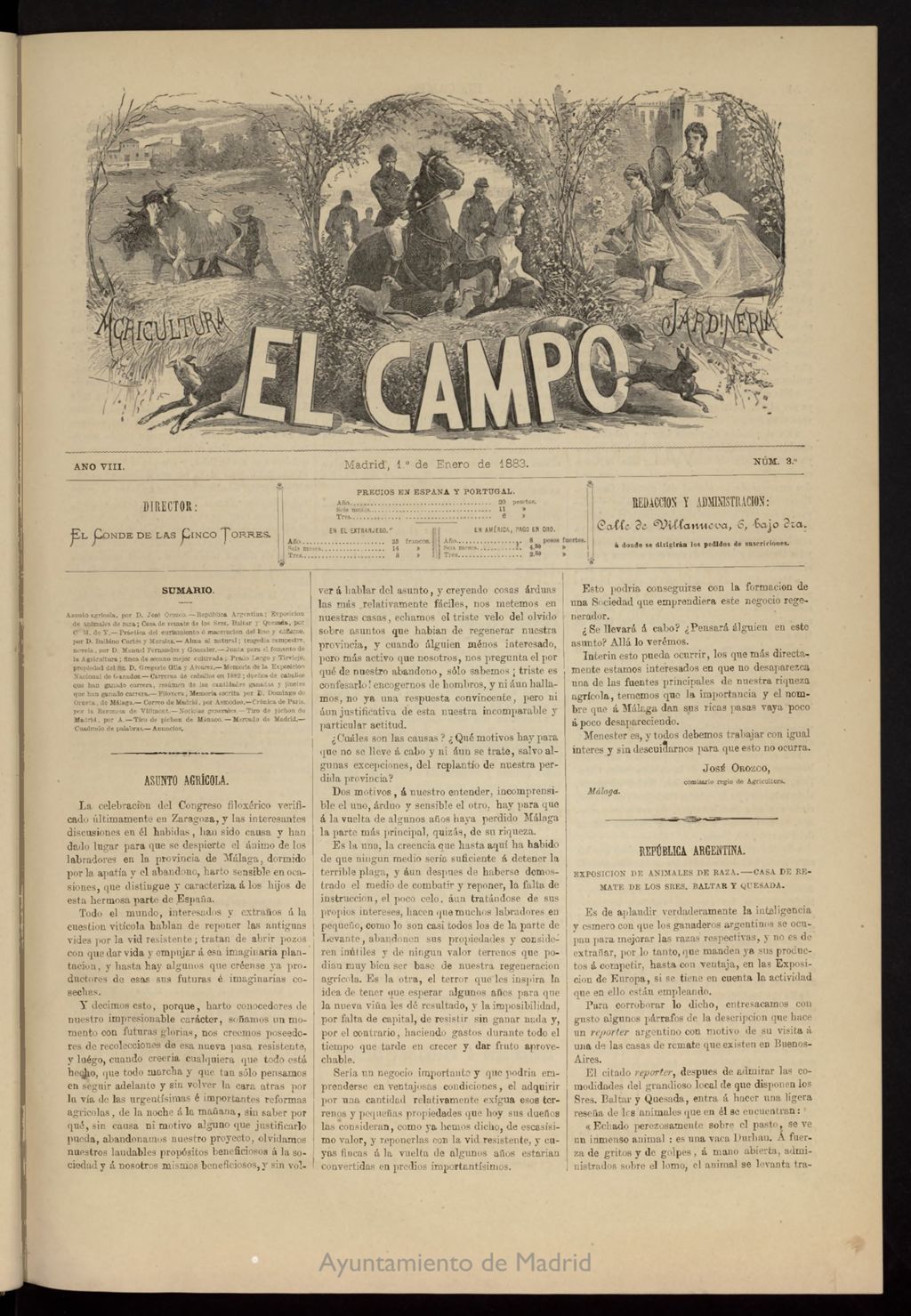 Miniatura de El Campo : agricultura, jardinería y sport del 1 de enero de 1883, nº 3