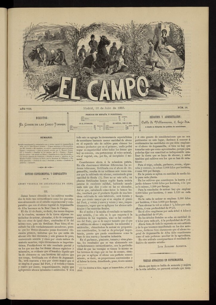 Miniatura de El Campo : agricultura, jardinería y sport del 16 de julio de 1883, nº 16