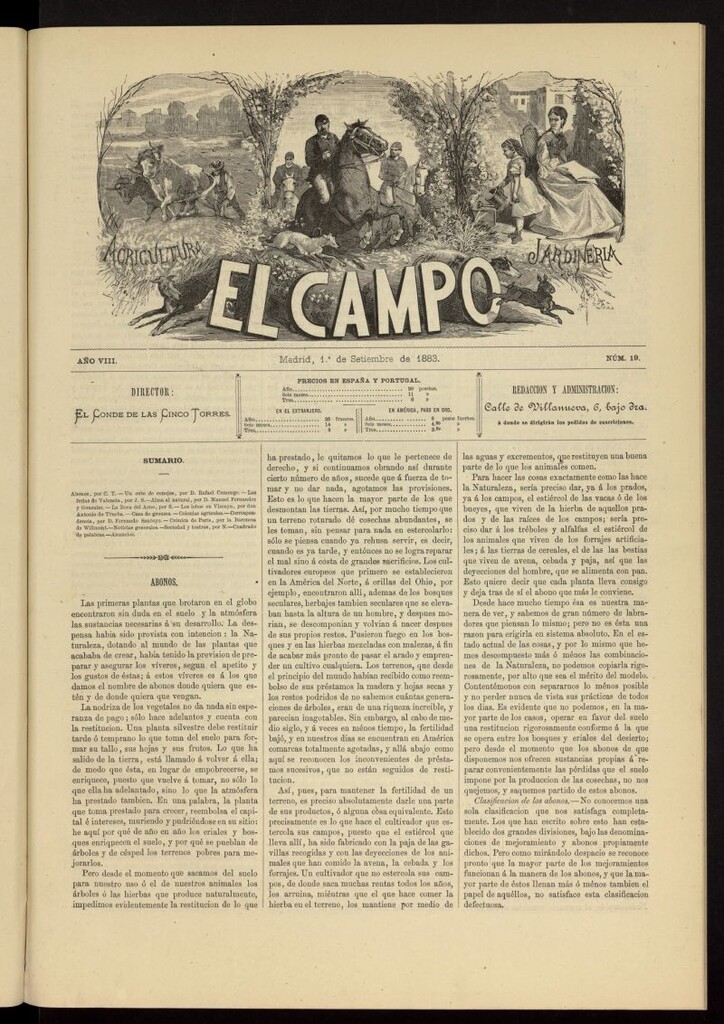 Miniatura de El Campo : agricultura, jardinería y sport del 1 de septiembre de 1883, nº 19