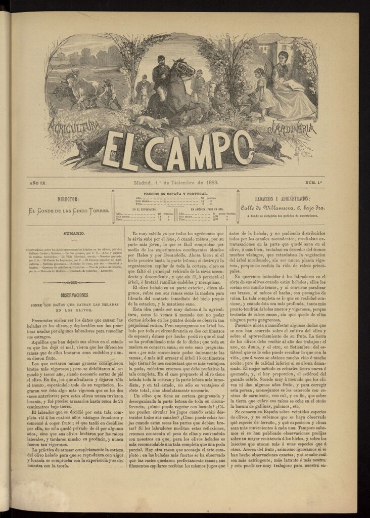 Miniatura de El Campo : agricultura, jardinería y sport del 1 de diciembre de 1883, nº 1