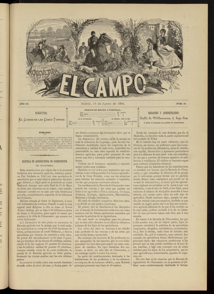 Miniatura de El Campo : agricultura, jardinería y sport del 16 de agosto de 1884, nº 18