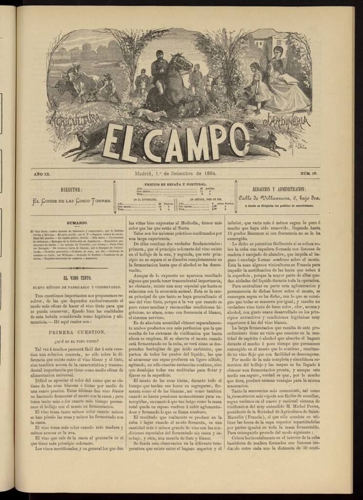 Miniatura de El Campo : agricultura, jardinería y sport del 1 de septiembre de 1884, nº 19