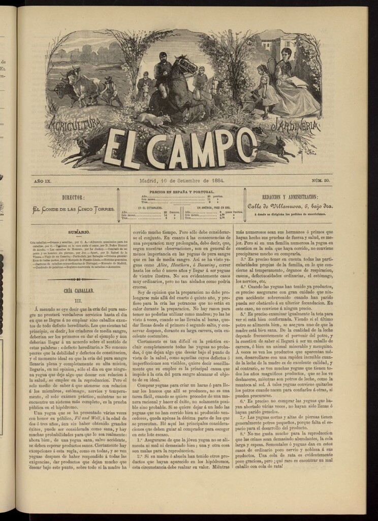 Miniatura de El Campo : agricultura, jardinería y sport del 16 de septiembre de 1884, nº 20