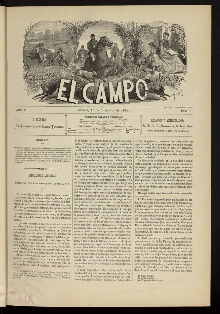Miniatura de El Campo : agricultura, jardinería y sport del 1 de diciembre de 1884, nº 1