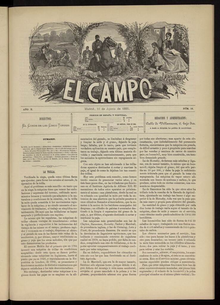 Miniatura de El Campo : agricultura, jardinería y sport del 16 de agosto de 1885, nº 18