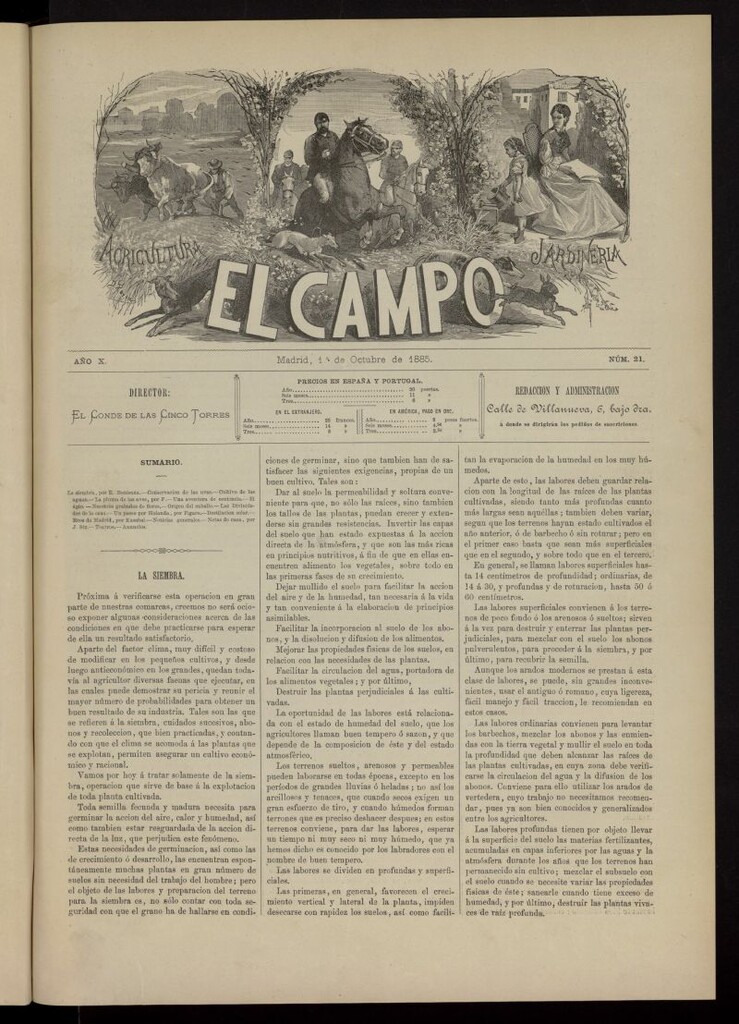 Miniatura de El Campo : agricultura, jardinería y sport del 1 de octubre de 1885, nº 21