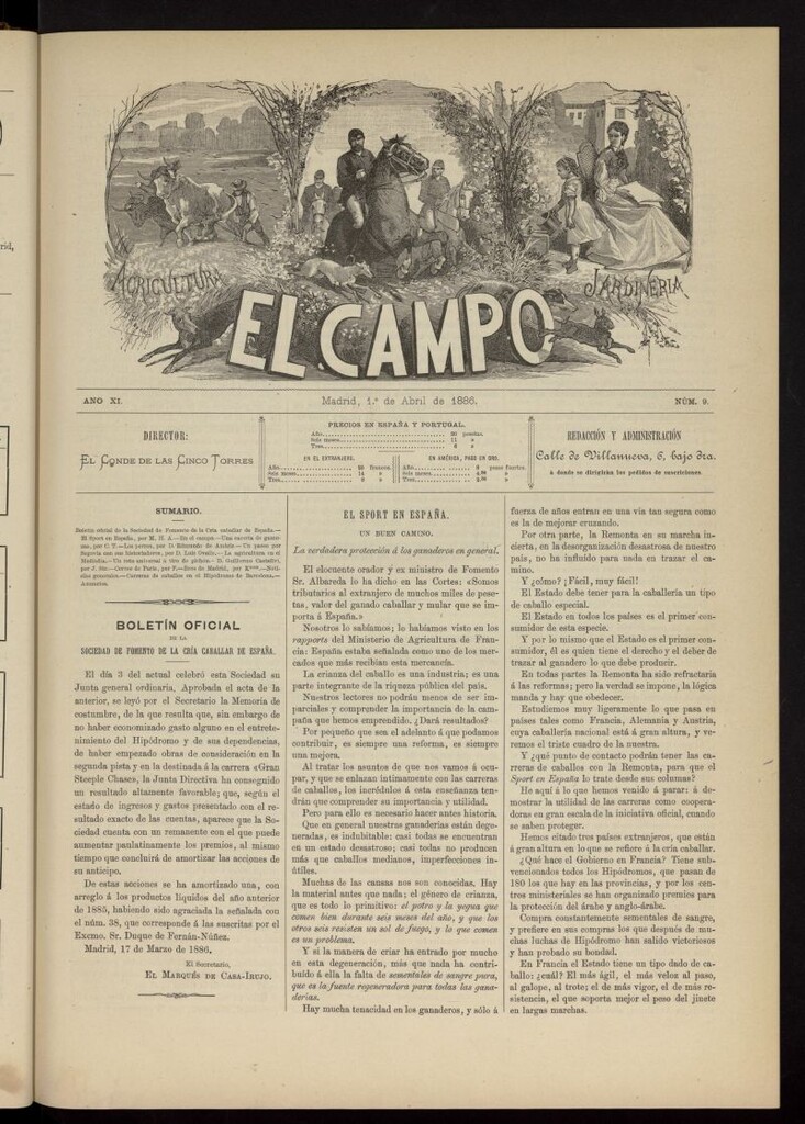 Miniatura de El Campo : agricultura, jardinería y sport del 1 de abril de 1886, nº 9