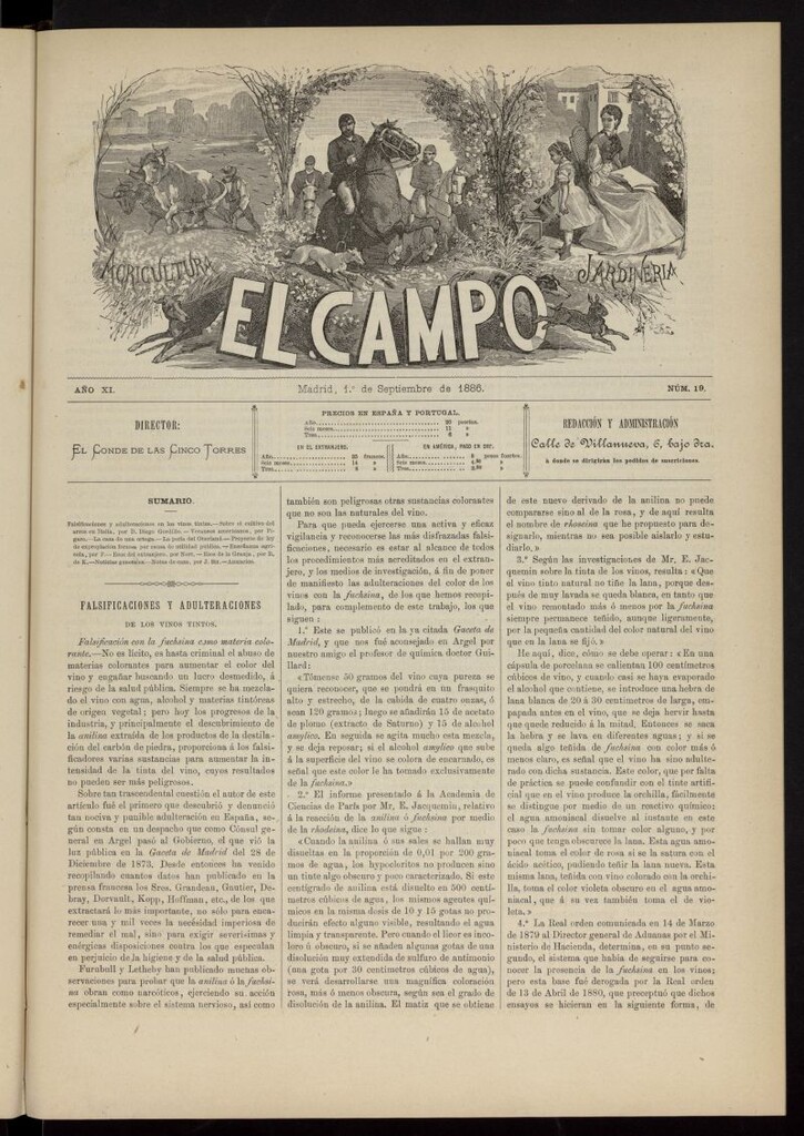 Miniatura de El Campo : agricultura, jardinería y sport del 1 de septiembre de 1886, nº 19