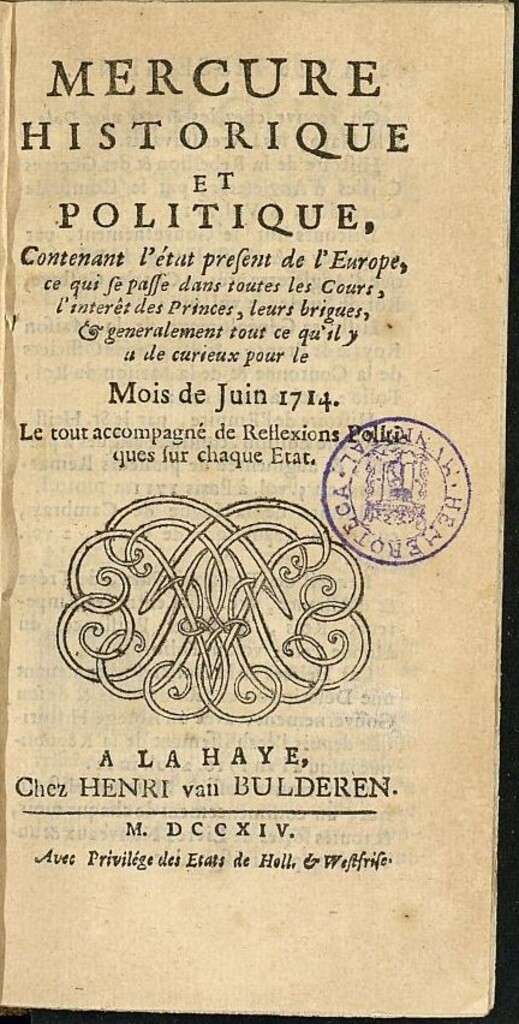 Miniatura de Mercure Historique et Politique : contenant l´état present de l´Europe de junio del año 1714