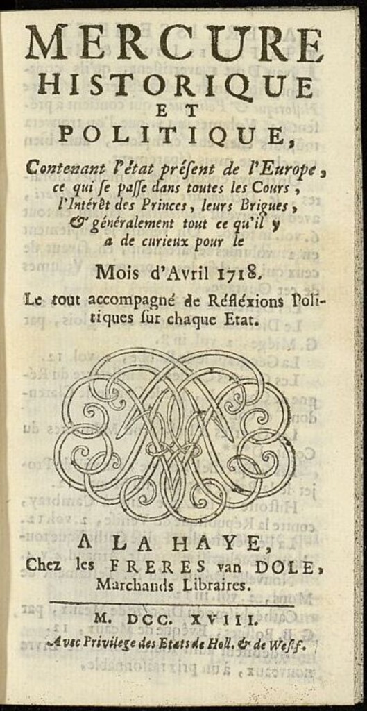 Miniatura de Mercure Historique et Politique : contenant l´état present de l´Europe de abril de 1718