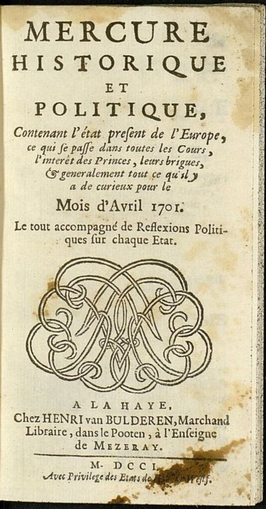 Miniatura de Mercure Historique et Politique : contenant l´état present de l´Europe de abril de 1701