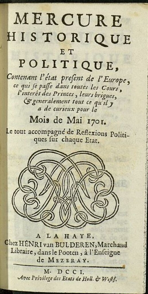 Miniatura de Mercure Historique et Politique : contenant l´état present de l´Europe de mayo de 1701