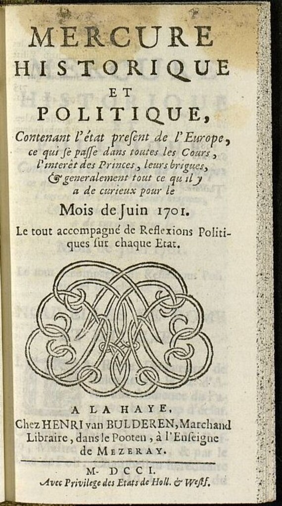 Miniatura de Mercure Historique et Politique : contenant l´état present de l´Europe de junio de 1701