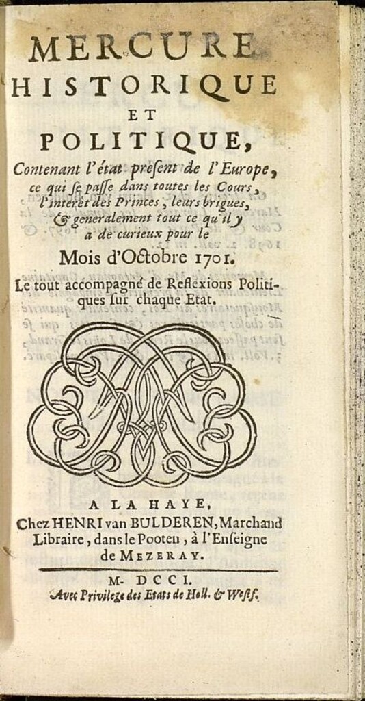 Miniatura de Mercure Historique et Politique : contenant l´état present de l´Europe de octubre de 1701
