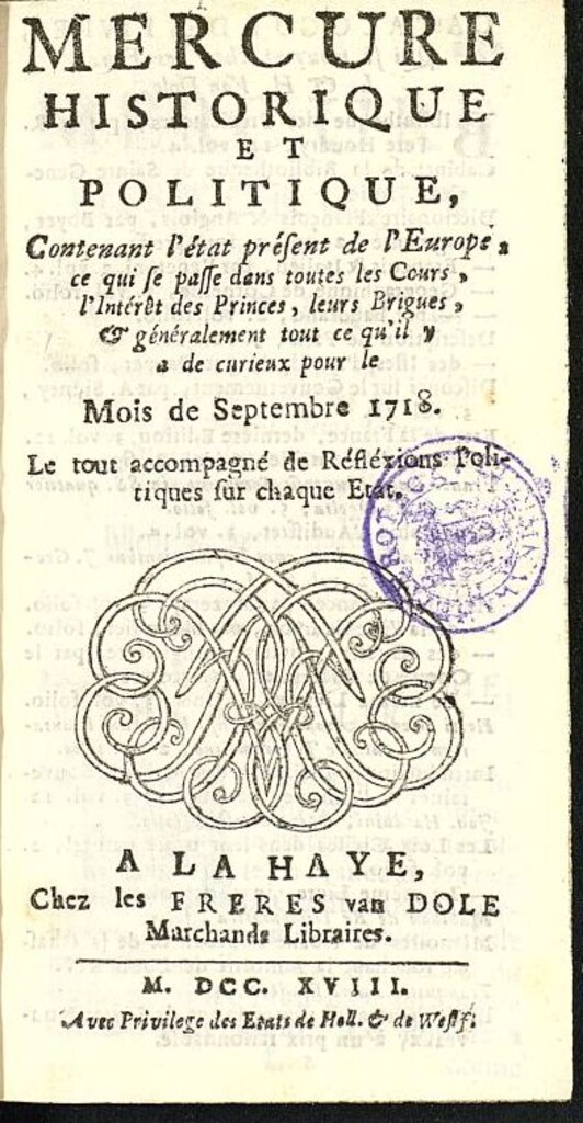 Miniatura de Mercure Historique et Politique : contenant l´état present de l´Europe de septiembre de 1718