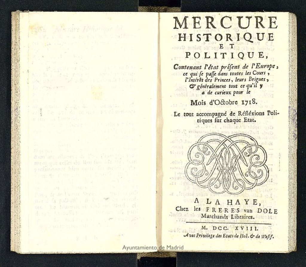 Miniatura de Mercure Historique et Politique : contenant l´état present de l´Europe de octubre de 1718