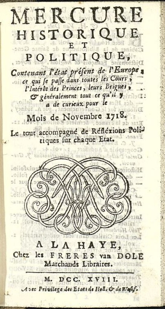 Miniatura de Mercure Historique et Politique : contenant l´état present de l´Europe de noviembre de 1718