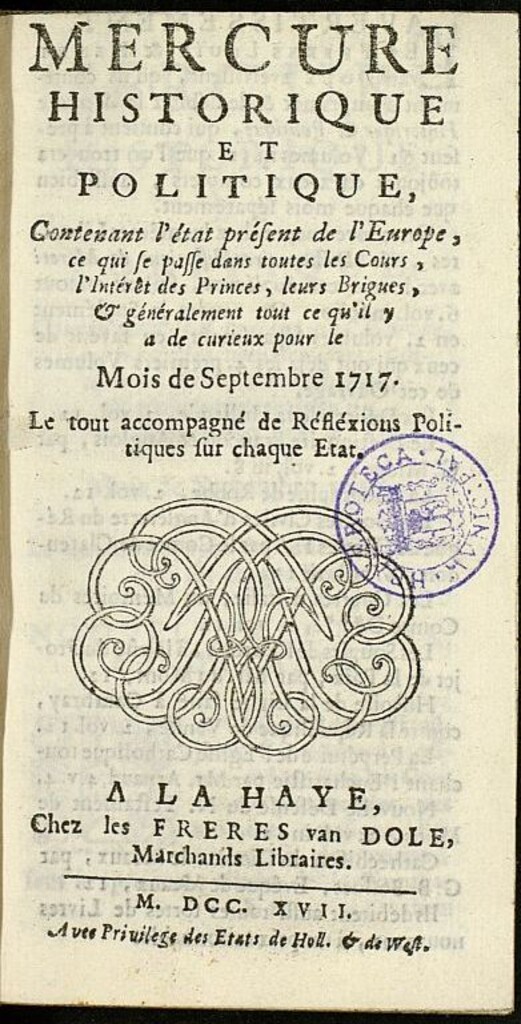 Miniatura de Mercure Historique et Politique : contenant l´état present de l´Europe de septiembre de 1717