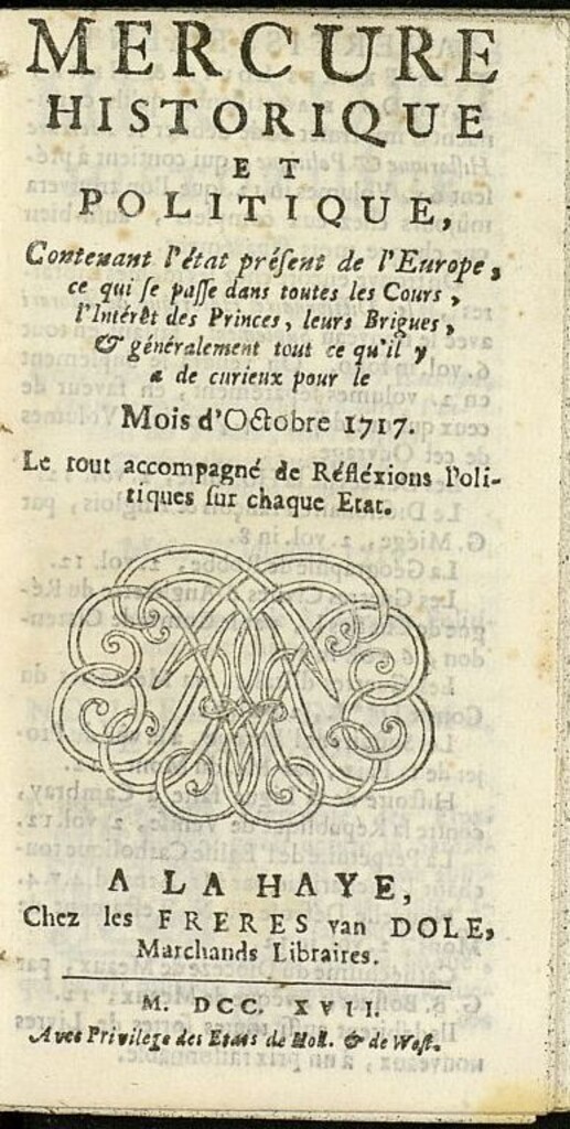 Miniatura de Mercure Historique et Politique : contenant l´état present de l´Europe de octubre de 1717