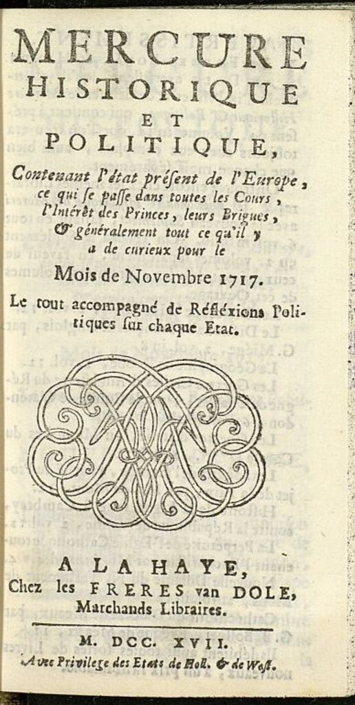 Miniatura de Mercure Historique et Politique : contenant l´état present de l´Europe de noviembre de 1717