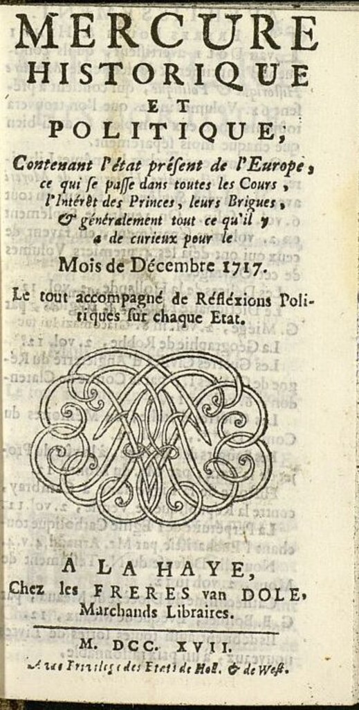 Miniatura de Mercure Historique et Politique : contenant l´état present de l´Europe de diciembre de 1717