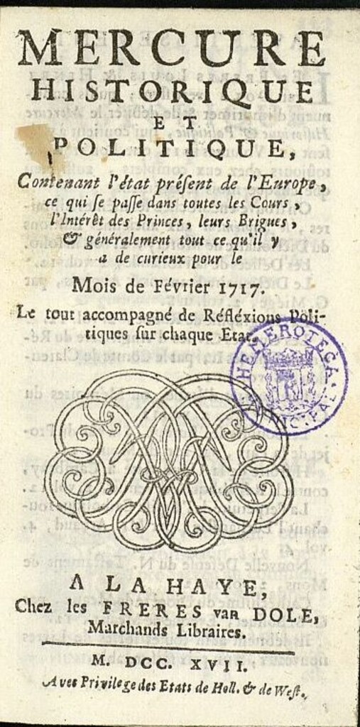 Miniatura de Mercure Historique et Politique : contenant l´état present de l´Europe de febrero de 1717