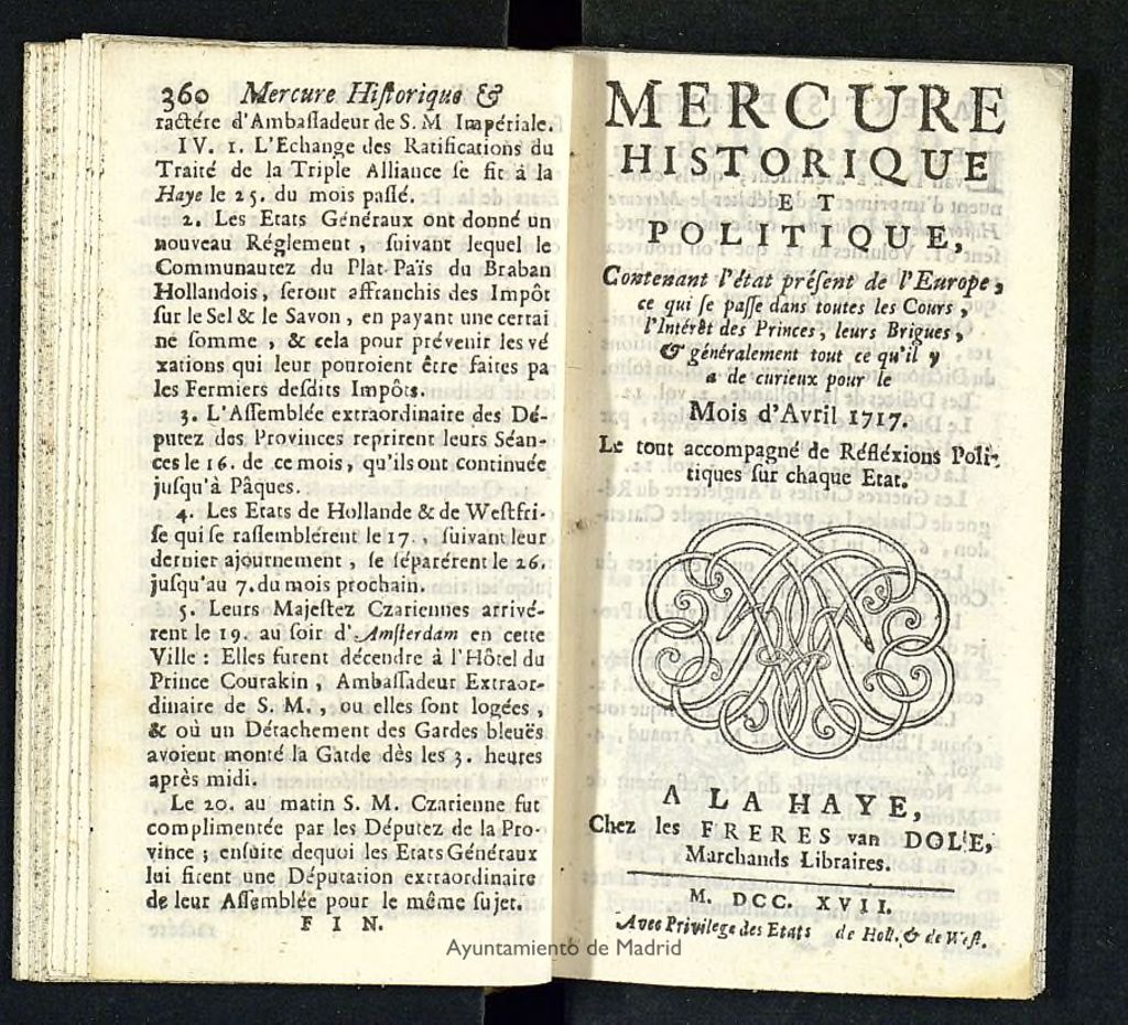 Miniatura de Mercure Historique et Politique : contenant l´état present de l´Europe de abril de 1717