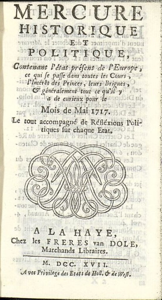 Miniatura de Mercure Historique et Politique : contenant l´état present de l´Europe de mayo de 1717