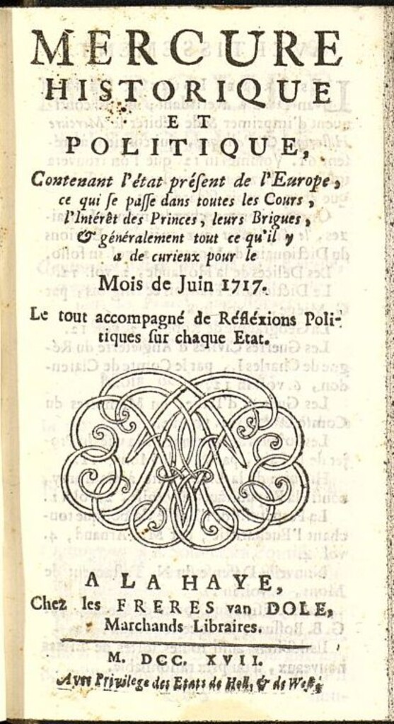 Miniatura de Mercure Historique et Politique : contenant l´état present de l´Europe de junio de 1717