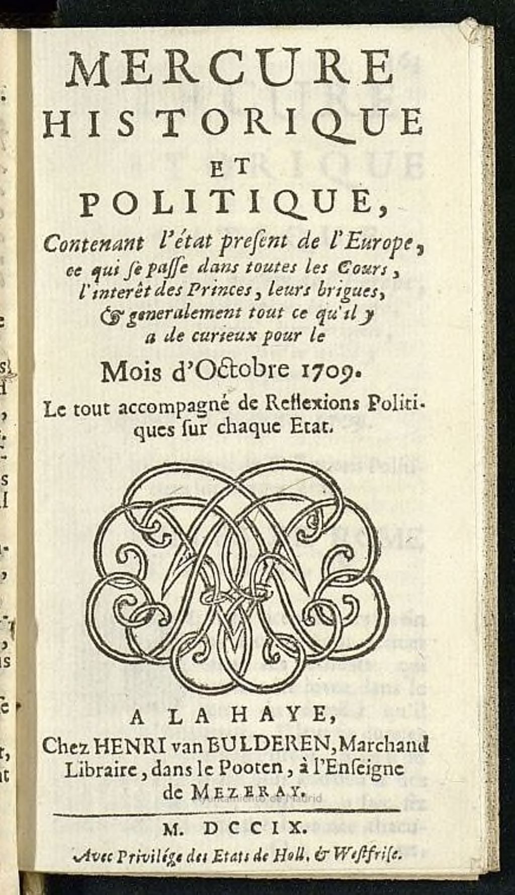 Miniatura de Mercure Historique et Politique : contenant l´état present de l´Europe de octubre de 1709