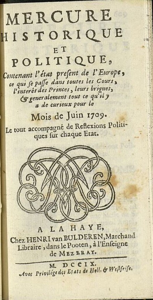 Miniatura de Mercure Historique et Politique : contenant l´état present de l´Europe de junio de 1709