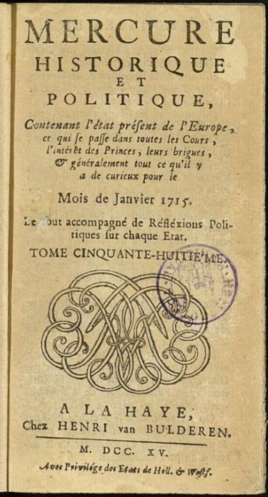 Miniatura de Mercure Historique et Politique : contenant l´état present de l´Europe de enero de 1715