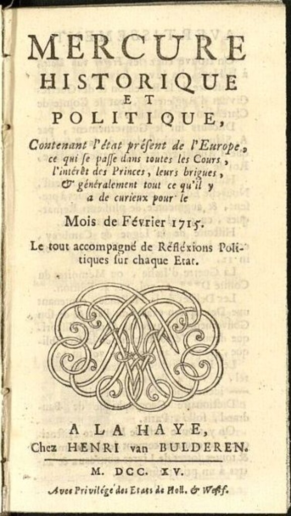 Miniatura de Mercure Historique et Politique : contenant l´état present de l´Europe de febrero de 1715