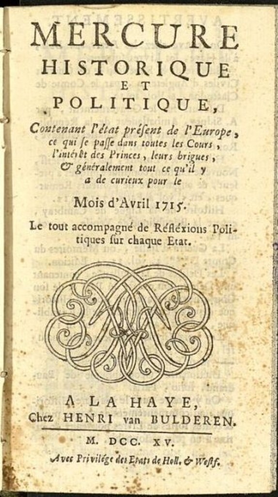 Miniatura de Mercure Historique et Politique : contenant l´état present de l´Europe de abril de 1715