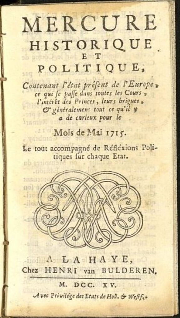 Miniatura de Mercure Historique et Politique : contenant l´état present de l´Europe de mayo de 1715