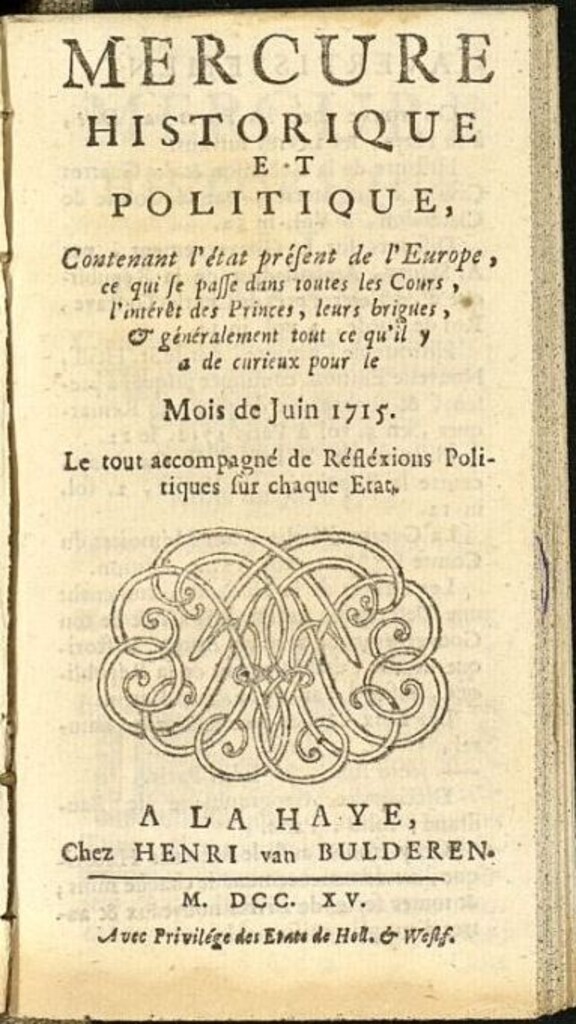 Miniatura de Mercure Historique et Politique : contenant l´état present de l´Europe de junio de 1715