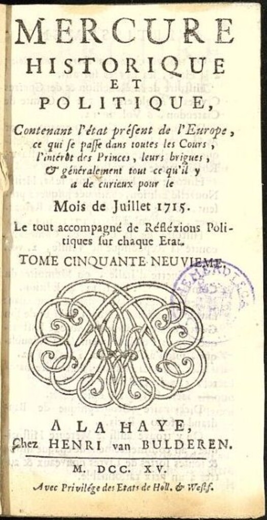 Miniatura de Mercure Historique et Politique : contenant l´état present de l´Europe de julio de 1715