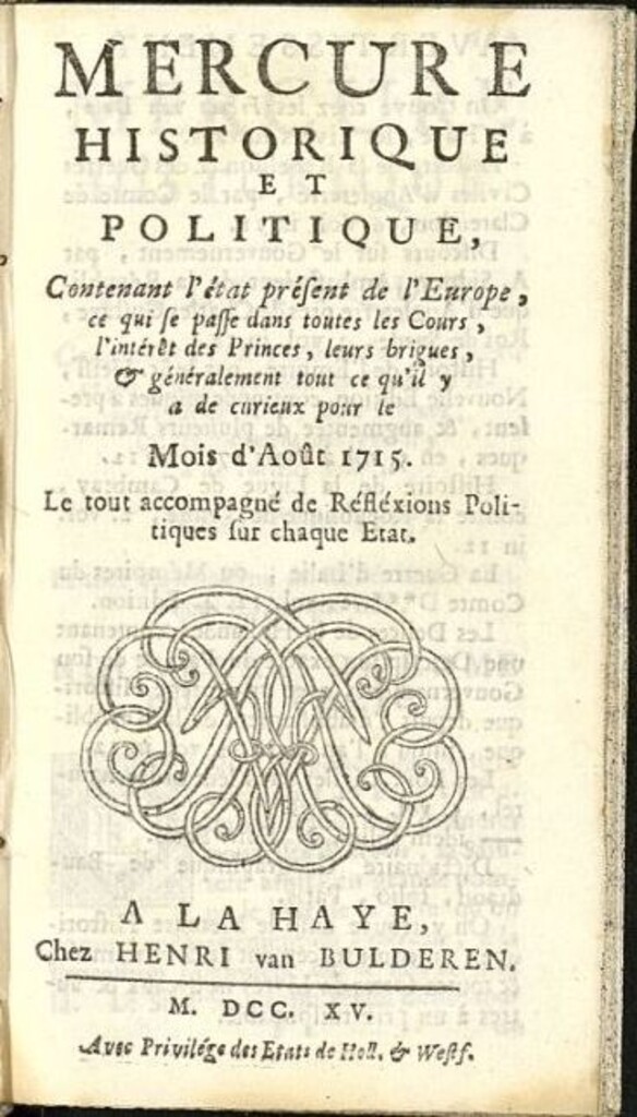 Miniatura de Mercure Historique et Politique : contenant l´état present de l´Europe de agosto de 1715