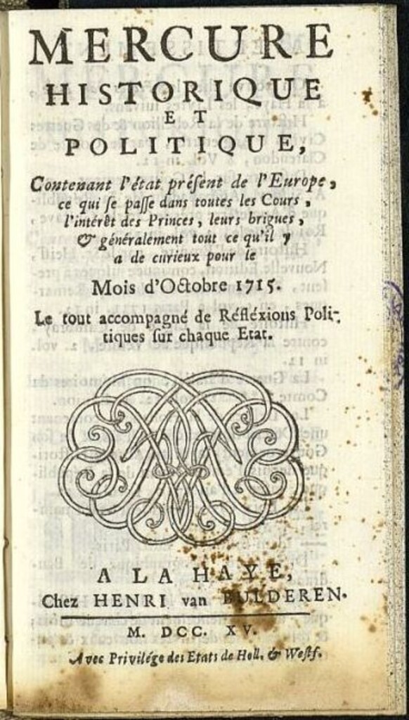 Miniatura de Mercure Historique et Politique : contenant l´état present de l´Europe de octubre de 1715