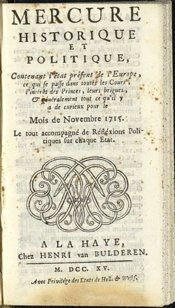 Miniatura de Mercure Historique et Politique : contenant l´état present de l´Europe de noviembre de 1715