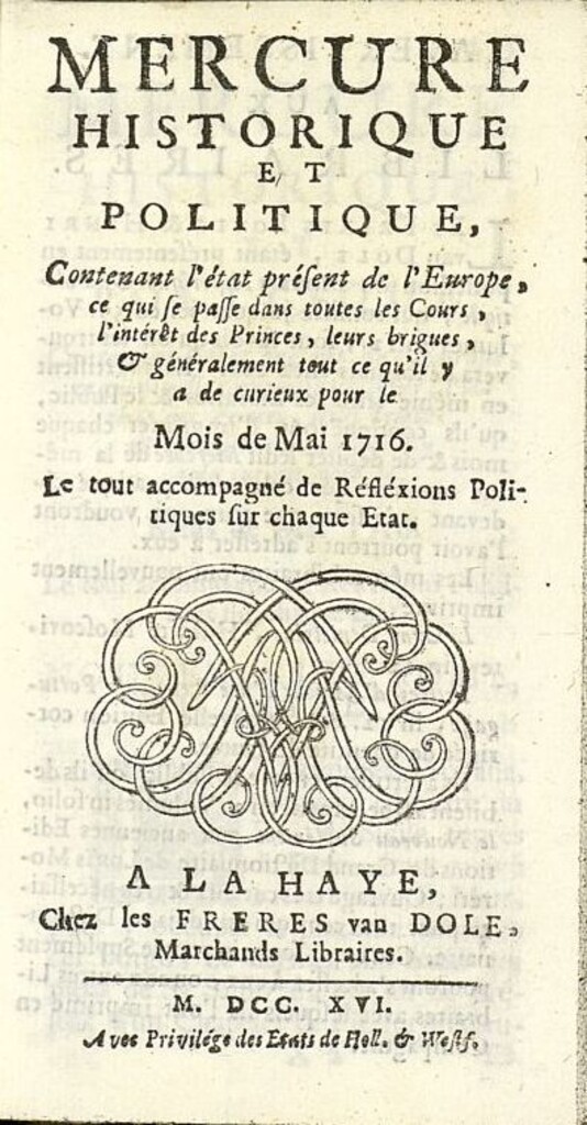 Miniatura de Mercure Historique et Politique : contenant l´état present de l´Europe de mayo de 1716