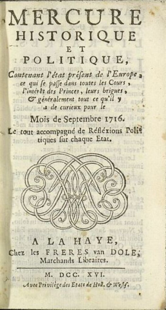 Miniatura de Mercure Historique et Politique : contenant l´état present de l´Europe de septiembre de 1716