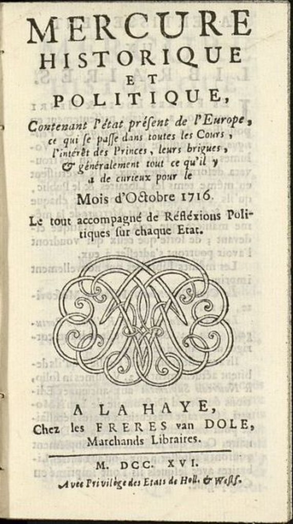 Miniatura de Mercure Historique et Politique : contenant l´état present de l´Europe de octubre de 1716