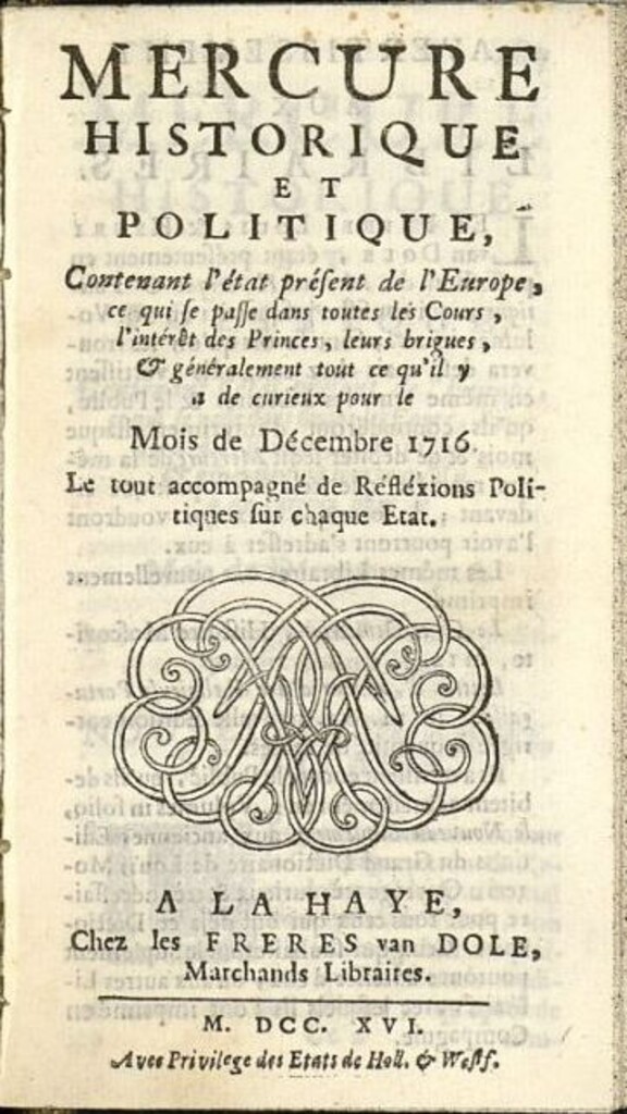 Miniatura de Mercure Historique et Politique : contenant l´état present de l´Europe de diciembre de 1716