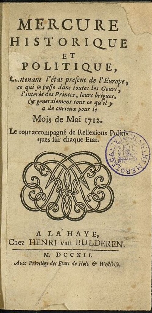 Miniatura de Mercure Historique et Politique : contenant l´état present de l´Europe de mayo de 1712
